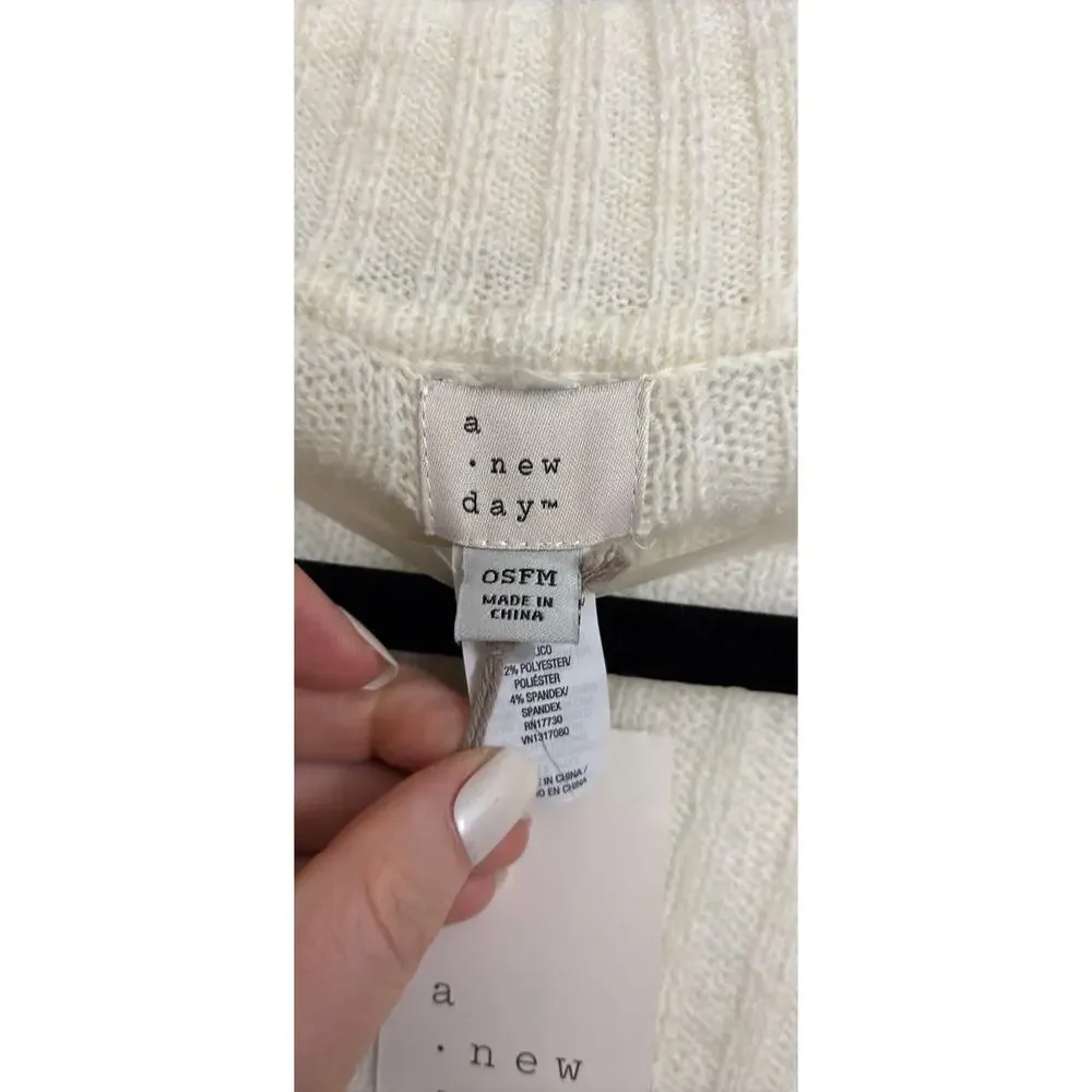 A New Day Sweater Womens OS Poncho Oversized Dolman Collar Pullover Cream NWT